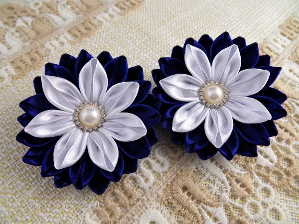 Kanzashi Blumen Haargummi, Kopfschmuck Kinderhaargummi blau