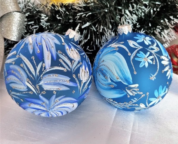 Weihnachtskugeln "Romantik" 2 Stück, handbemalt mundgeblasen, Christbaumkugeln aus Glas