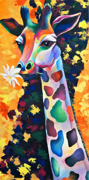 "Bunte Giraffe" Tiergemälde, Acrylbild