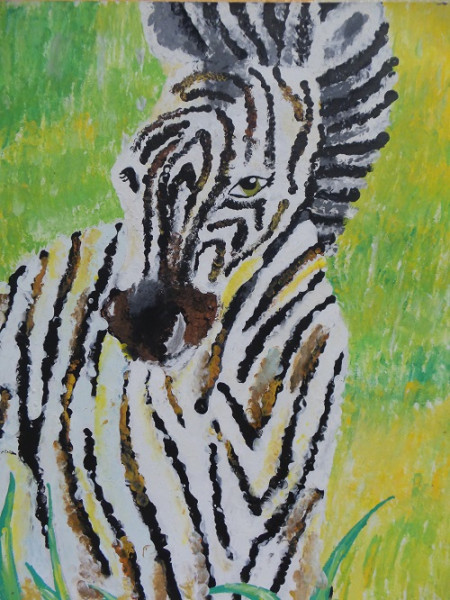 Kinderbild mit Gouache "Zebra", Tupftechnik