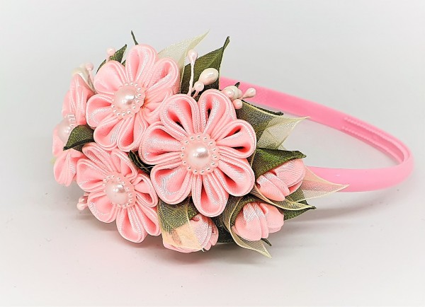 Haarreif mit Blumen, Haarkranz Haarschmuck Kopfschmuck, Kanzashi Blume